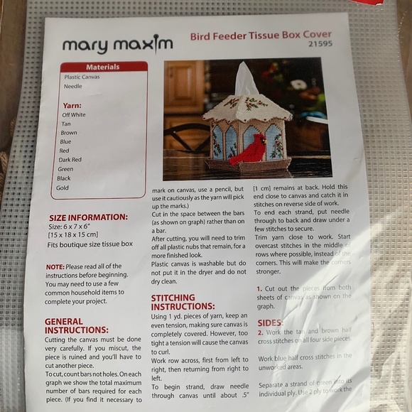 NIP Mary Maxim Bird Feeder Tissue Box Cover Needlework Kit # 21595 - Picture 1 of 4